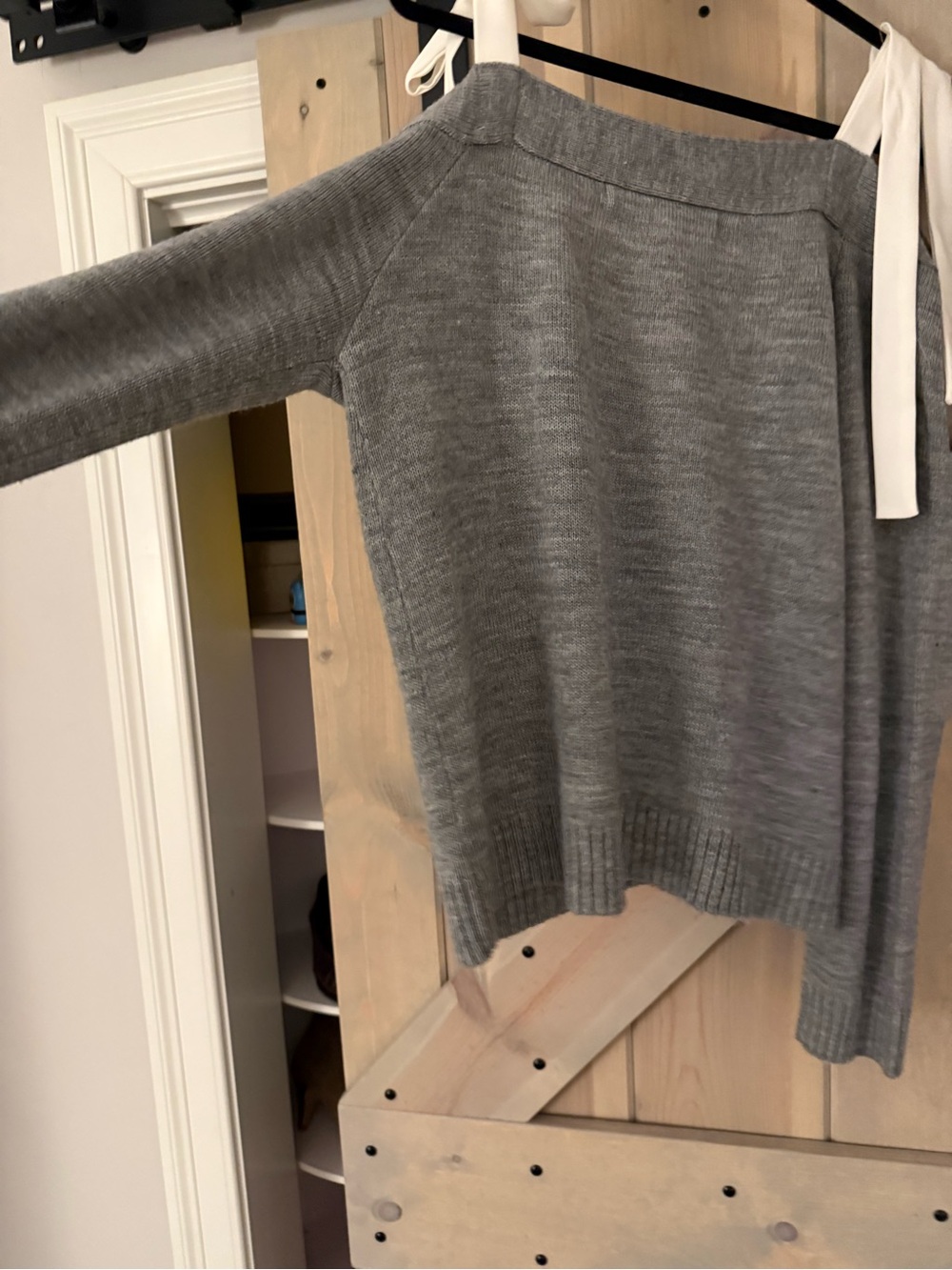 English Factory Off Shoulder Cardigan with White Tie Ribbon Straps - Picture 5 of 5